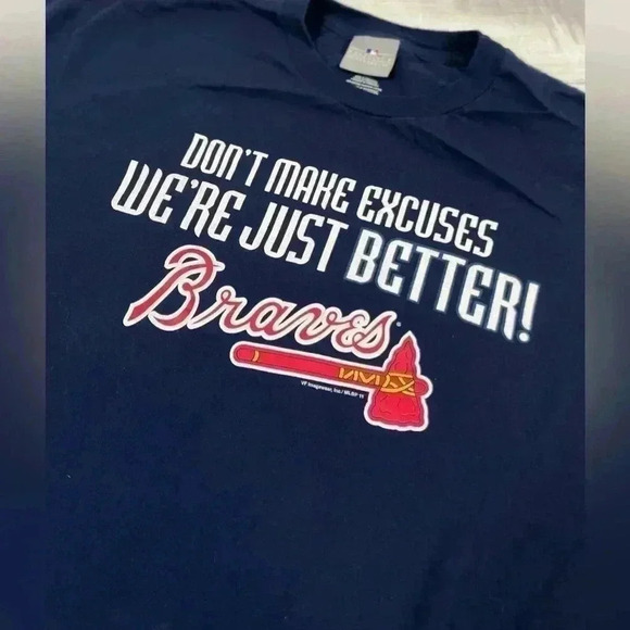 Genuine Merchandise Atlanta Braves Men’s L Navy Blue Crewneck T-Shirt BASEBALL - Picture 1 of 13